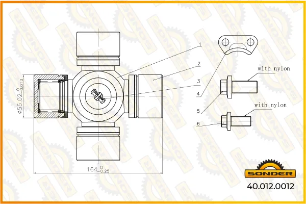 Крестовина карданного вала Sonder 40.012.0012, 55×164,5 мм, Renault Premium, Volvo FH/FM12