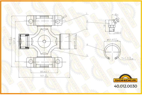 Крестовина Sonder 65 × 182 мм со стопорными кольцами для Scania