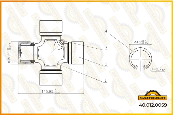 Крестовина карданного шарнира Sonder 40.012.0059 для DAF, Iveco, Renault и Volvo
