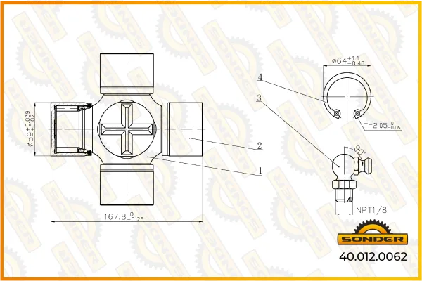 Крестовина Sonder 40.012.0062, 59 × 167,6 мм для MAN, Renault и Volvo