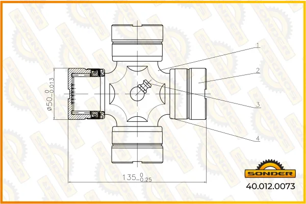 Крестовина карданного вала Sonder 40.012.0073, 50 × 135 мм, КАМАЗ и МАЗ-бус