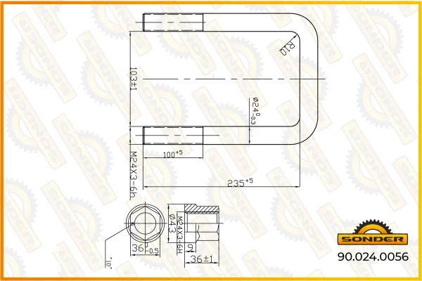 Стремянка рессоры Volvo FH, FM, FMX Sonder 90.024.0056, M24×3, длина 234 мм