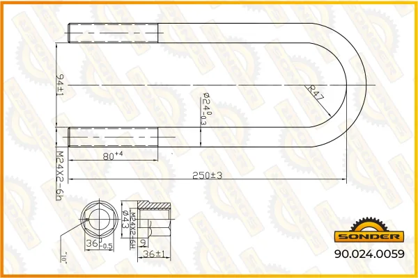 Стремянка передней рессоры Volvo Sonder 90.024.0059, резьба М24×3