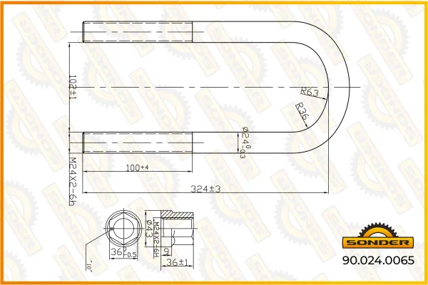 Стремянка рессоры BPW Sonder 90.024.0065, U-образный болт крепления рессоры к балке оси