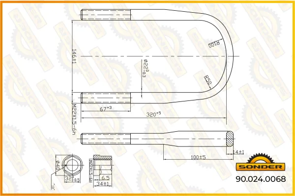 Стремянка рессоры грузовая SAF, резьба М22×1,5, Sonder 90.024.0068