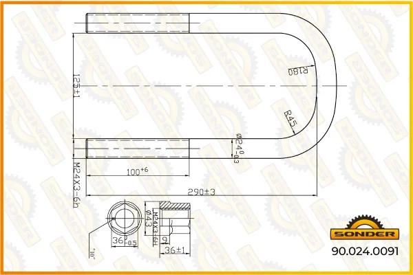 Стремянка рессоры Sonder 90.024.0091 М24×3 для осей BPW, крепление рессорного пакета