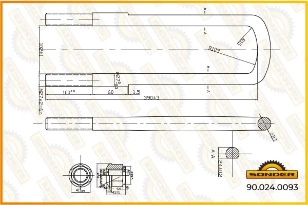 Стремянка рессоры грузовая MAN TGA, TGS, TGX Sonder 90.024.0093, резьба М27×2