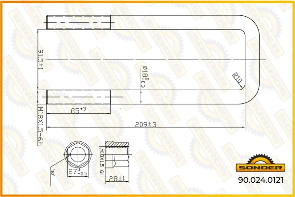 Стремянка рессоры MAN Sonder 90.024.0121 М18×1,5 для рессорной подвески грузовика