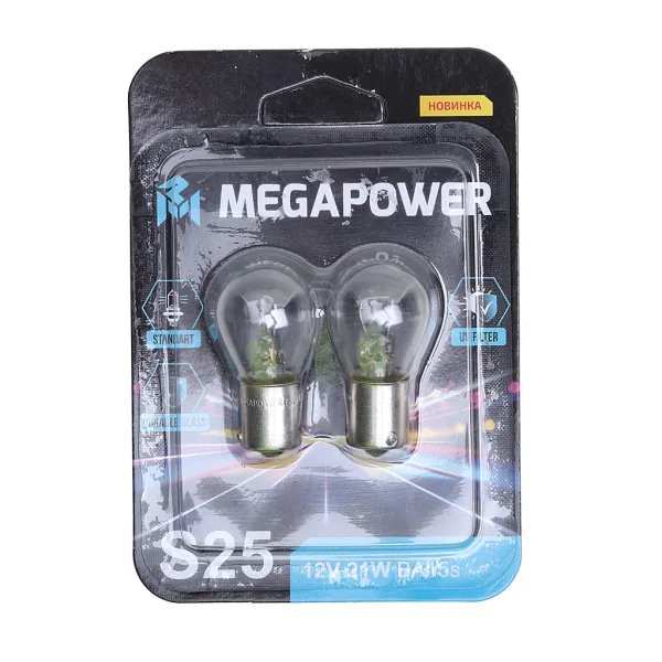 Лампа грузовая MEGAPOWER 370-33-056 P21W BA15s 12 В, комплект