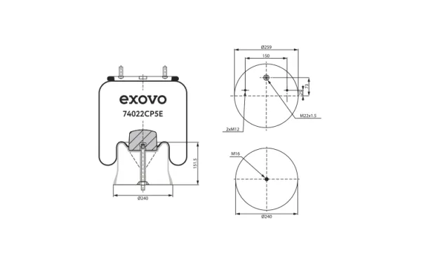 Пневмоамортизатор SAF 4022NP05 со стаканом H350 EXOVO 74022CP5E