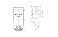 Пневмоамортизатор EXOVO 74158e без стакана, высота 525 мм, верх 2 отв. M10 и M22×1.5