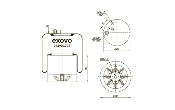 Пневмобаллон EXOVO 74390c22e 4390NP22 с металлическим стаканом, Mercedes-Benz