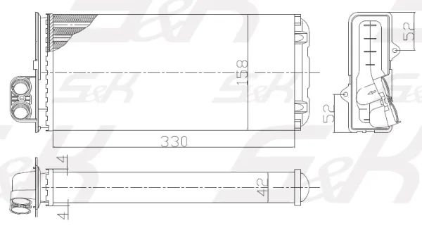 Радиатор отопителя Renault 330x158x42 мм пластик/алюминий S&K GMBH SK-1440004-02