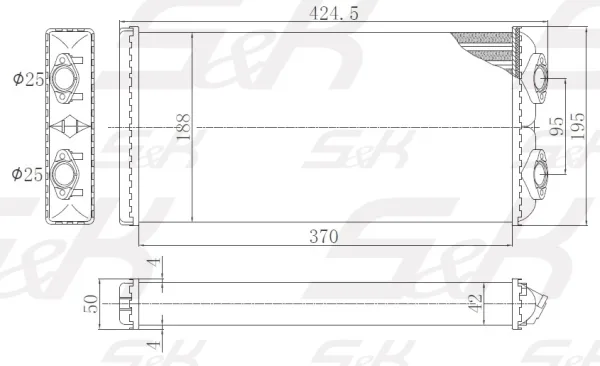 Радиатор отопителя S&K GMBH SK-1440010-02, 370 × 188 × 42 мм