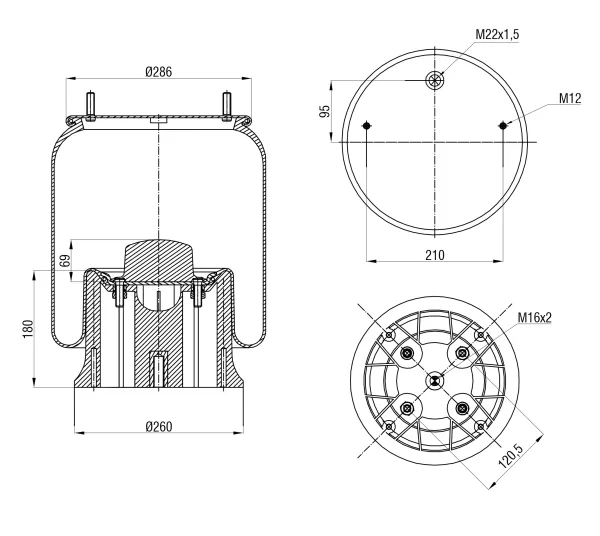 Пневморессора S&K GMBH SK-2923KP-01PL Premium Line, пластиковый поршень, высота 400 мм