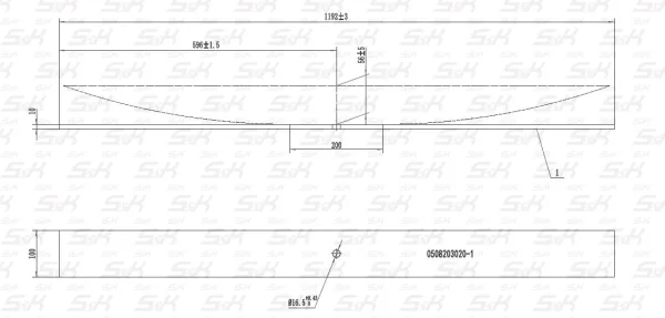 Лист рессоры 1-й коренной BPW 1192×100×10 мм S&K GMBH SK-2950214-01