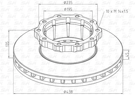 Диск тормозной вентилируемый S&K GMBH SK-3120003-01, 438×45 мм, 10 отв. М14×1,5