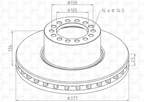 Диск тормозной вентилируемый S&K GMBH SK-3120007-01, 377х134х45 мм, 14 отверстий d14,5