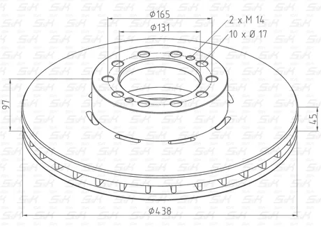 Диск тормозной вентилируемый S&K GMBH SK-3120034-01, 434×45 мм, 10 отверстий d17