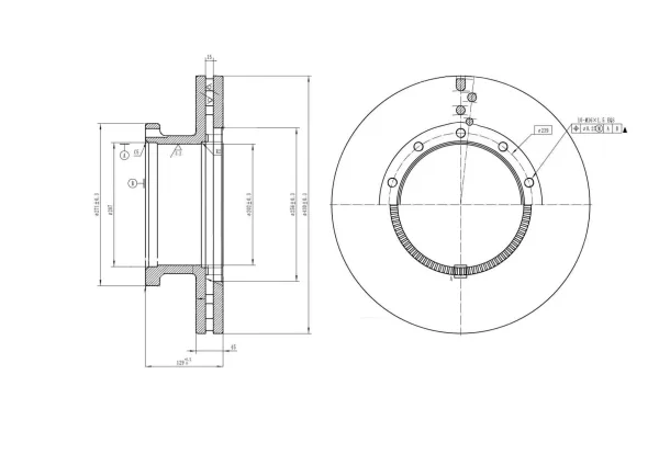 Диск тормозной вентилируемый 430×129×45 мм, 10×М16×1,5, с ABS, DongFeng, S&K GMBH