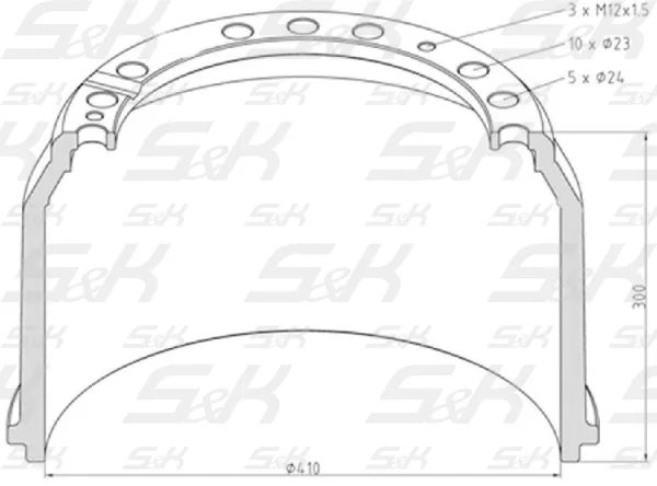 Барабан тормозной задний 410×220 H300 d298/335 10×23 MAN, SHACMAN — S&K GMBH