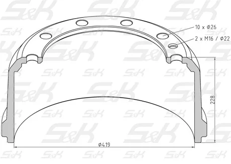 Тормозной барабан S&K GMBH SK-3140011-01 419×178 мм для Fruehauf