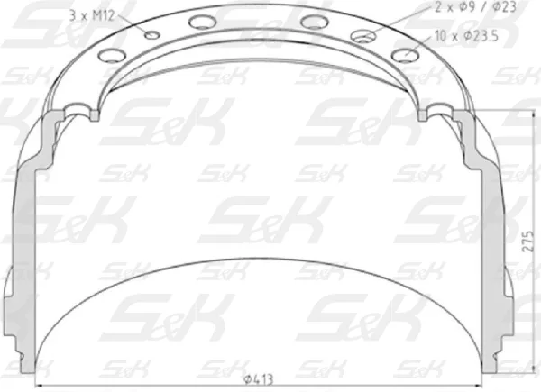 Тормозной барабан S&K GMBH SK-3140013-01 413×203 мм для Scania и Van Hool