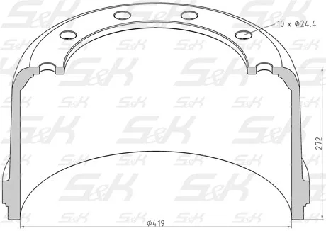 Барабан тормозной задний S&K GMBH SK-3140020-01, диаметр 419 мм, ширина накладки 220 мм