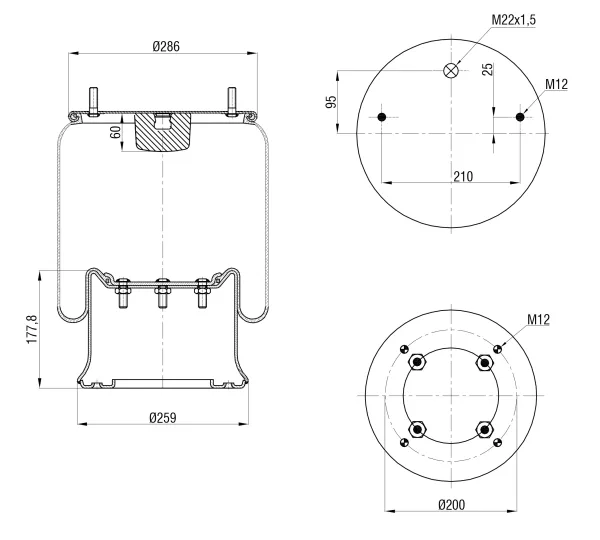 Пневморессора S&K GMBH SK-4028K-01PL, металлический поршень, Schmitz, Premium Line