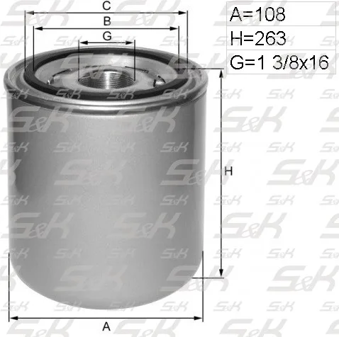 Фильтр масляный S&K GMBH SK-5810020-01, высота 261 мм, диаметр 108 мм