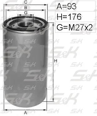 Фильтр масляный S&K GMBH SK-5810023-01, высота 171 мм, диаметр 93 мм