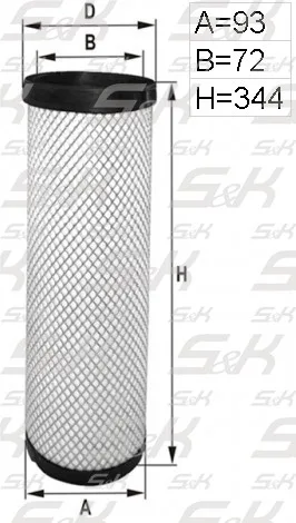 Фильтр воздушный S&K GMBH SK-5850018-01, высота 344 мм, диаметр 93 мм