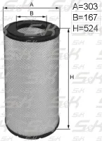 Воздушный фильтр S&K GMBH SK-5850024-01, высота 524 мм, диаметр 303 мм
