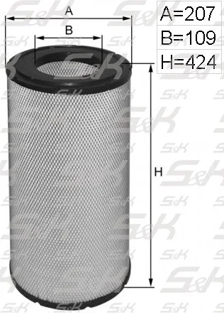 Фильтр воздушный S&K GMBH SK-5850036-01, высота 424 мм, диаметры 207 и 109 мм