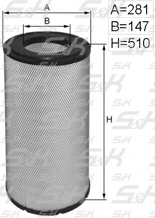 Воздушный фильтр S&K GMBH для DAF, высота 510 мм, диаметры 281/147 мм