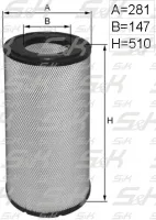 Воздушный фильтр S&K GMBH для DAF, высота 510 мм, диаметры 281/147 мм