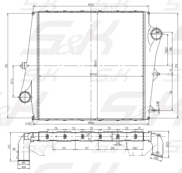 Интеркулер S&K GMBH SK-7080004-02 для Volvo, размер 885 × 906 × 62 мм