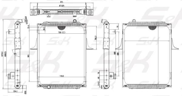 Радиатор охлаждения двигателя S&K GMBH 915x730x52 без рамки для Renault