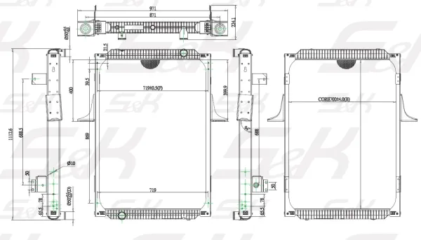 Радиатор охлаждения двигателя S&K GMBH 968x689x48 без рамки для Renault