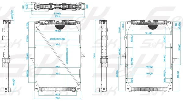 Радиатор охлаждения двигателя S&K GMBH для DAF 1065 × 739 × 40 мм без рамки