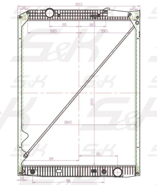 Радиатор охлаждения двигателя S&K GMBH 810x1015x40 с рамкой для Actros и Axor