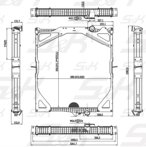 Радиатор охлаждения двигателя S&K GMBH 900x870x40 с рамкой