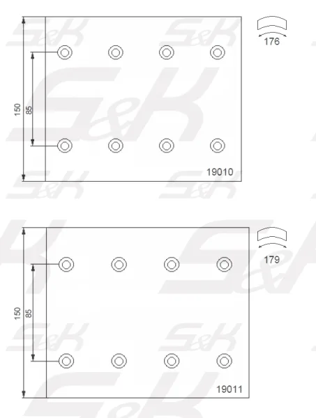 Накладки тормозные S&K GMBH SK1901000-PL, 420×150 мм, без заклёпок