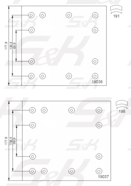 Тормозные накладки S&K GMBH SK1903610-01, 419х178 мм, с заклёпками