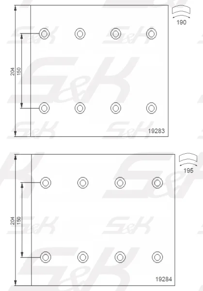 Тормозные накладки S&K GMBH WVA 19477 для барабана 420 мм, без заклёпок