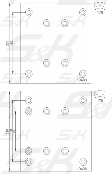 Накладки тормозные S&K GMBH SK1949610-01 410 × 223 мм с заклёпками