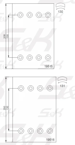 Тормозные накладки S&K GMBH 19515/19516, 300×200 мм, номинал SAF