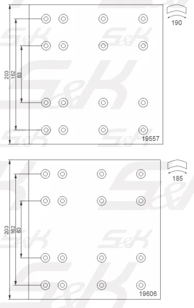 Тормозные накладки S&K GMBH 419×203 мм для тормоза SMB C1, WVA 19557/19606