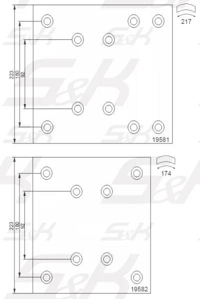 Тормозные накладки S&K GMBH 19581 / 19582 для барабана 410 × 223 мм