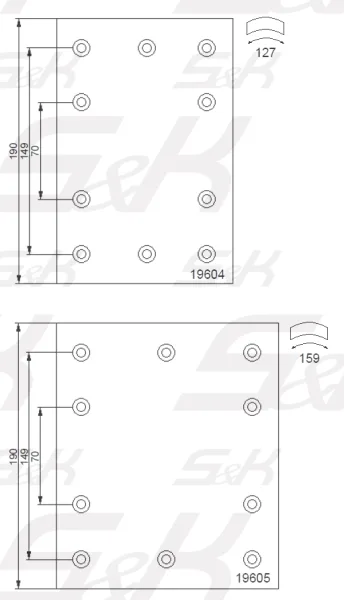 Тормозные накладки S&K GMBH SK1960400-PL, 311 × 190 мм, без заклёпок